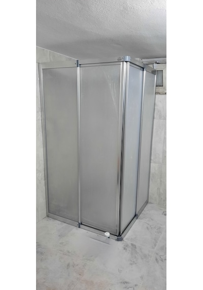 Girayduşakabin 90x100 Parlak Profil Mika Köşe Girişli Kabin Gümüş