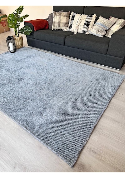 Konya Yıkanabilir Makine Dokuma Modern Çizgili Salon Yolluk Düz Halı Mavi