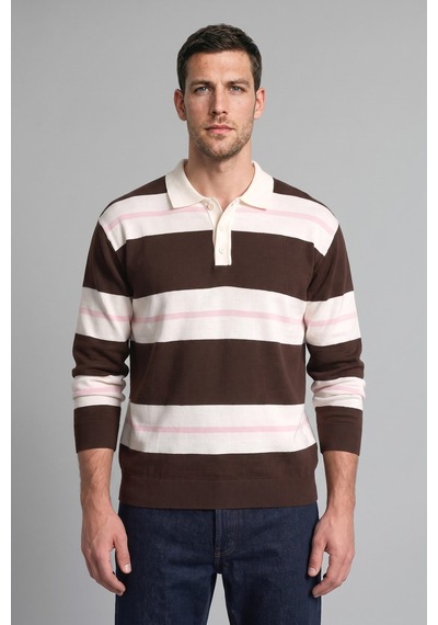 Defacto Relaxed Fit Çizgili Polo Yaka Triko Kazak H7670ax26aubn337 Kahve-bn337