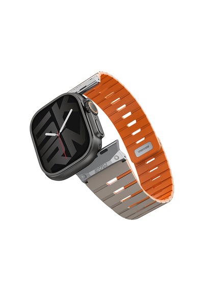 Watch 7 45mm Skinarma Gemini Serisi Tpu Magnetik Silikon Kordon Gri-turuncu