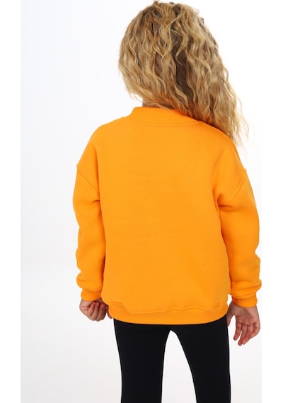 Kız Çocuk Relax Fit Dik Yaka Düşük Omuz Nakış Baskılı Sweatshirt - 3 İplik Şardonlu Hardal Kız Çocuk Relax Fit Dik Yaka Düşük Omuz Nakış Baskılı Sweatshirt - 3 İplik Şardonlu Hardal