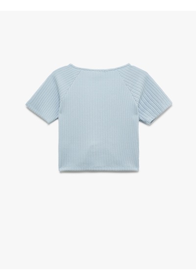 Koton Büzgülü Slim Fit V Yaka Kısa Kollu Crop Tişört Mavi 5sak50248ek Mavi