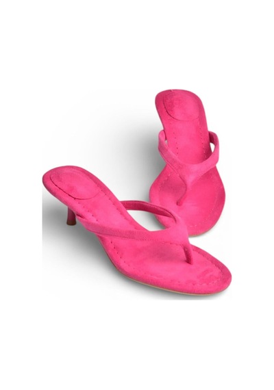 Fox Shoes Y518342802 Fuşya Süet Parmak Arası Kısa Topuklu Kadın Terlik Fuşya