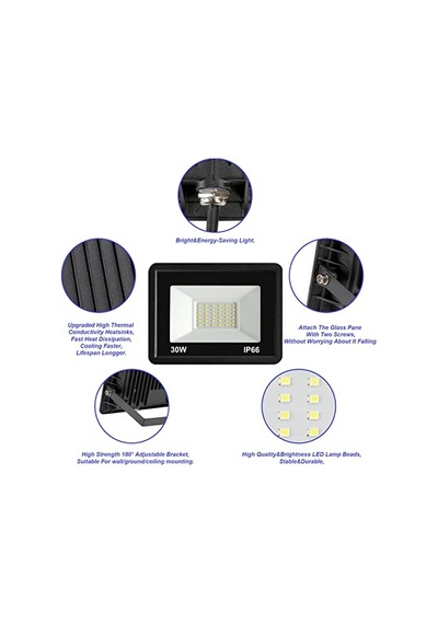 30w Led Spot, Dış Mekan 3000lm Led Duvar Spot Lambası, Dış Mekan Spot Işığı, Soğuk Beyaz 6000 K Su Geçirmez Diğer