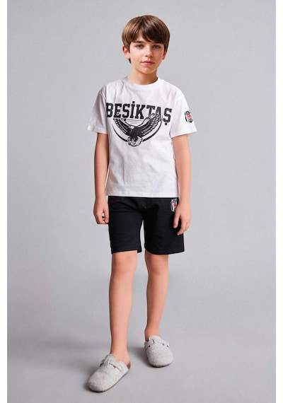Defacto Beşiktaş Kısa Kollu Pijama Üst Şort Pijama Alt 2li Pijama Takımı Erkek Çocuk H7618a826hswt34 Beyaz-wt34