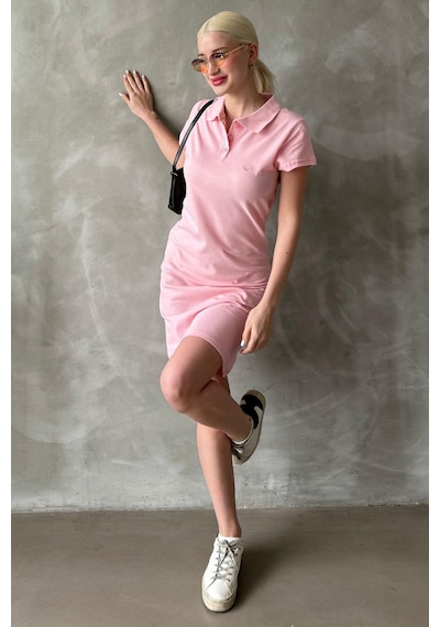 Madmext Pembe Düğmeli Polo Yaka Kadın Elbise Mg2305 Pembe