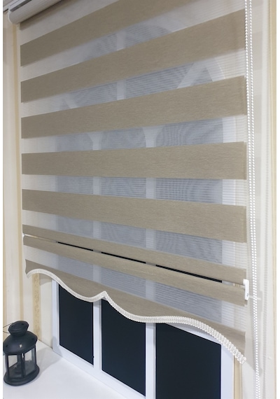 Zebra Stor Perde Organze Bej Etek Dilimli Stb905