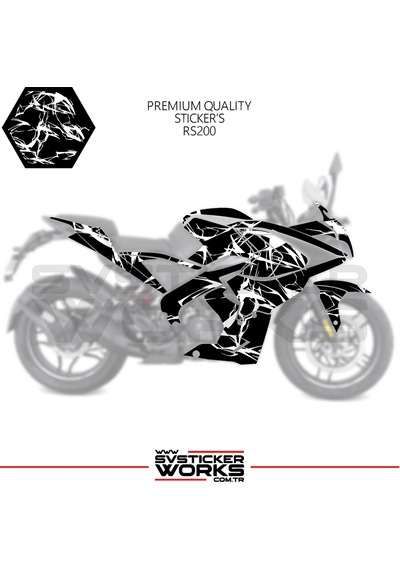 Bajaj Rs200 Kaplama Sticker Şimşek Yıldırım Motor Kaplama Modeli Hazır Kit Beyaz