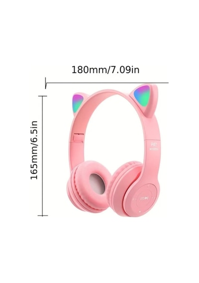 P47m Kedi Kulaklı Bluetooth Kulaklık Rgb Led Işıklı Kablosuz Kulaküstü Şarjlı Kulaklık Hafıza Kartı Ve Aux Girişli Mikrofonlu Kulaklık