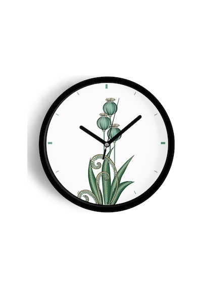 Yeşil Bitki Desenli Modern Dekoratif Duvar Saati - 30cm - Önü Camlı Siyah Kasa - Sessiz Mekanizma-jh1196 Siyah