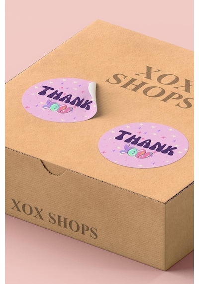 Mor Retro Thank You Hediye Kargo Paketleme Sticker 3x3cm St2115 Çok Renkli