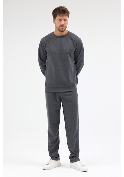 Mmetalic Antrasit Relaxed Fit Bisiklet Yaka Sweatshirt Düz Paça Erkek Eşofman Takımı Mtlce3847