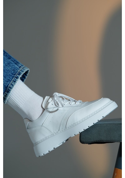 Shoetyle - Hakiki Deri Beyaz Renk Günlük Erkek Sneaker - 115-k643 -1621