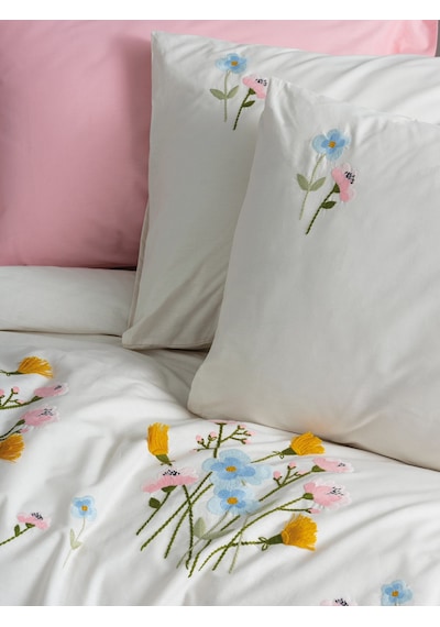Cotton Box Nakışlı Ranforce Çift Kişilik Nevresim Takımı Delbin Pembe