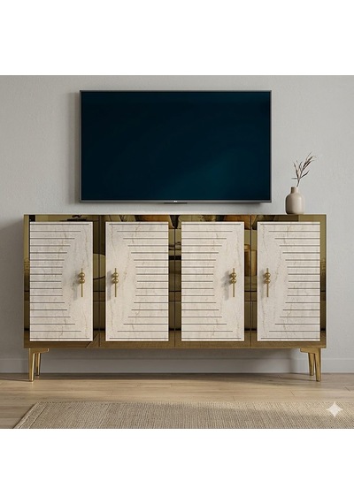 Ka1207btg Tuna Konsol Ve Tv Sehpası Beyaz-traverten-gold 120cm