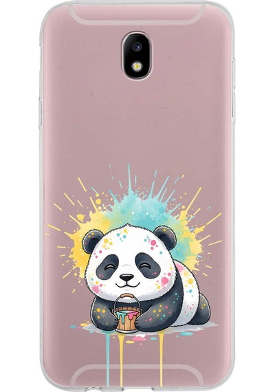 Samsung Galaxy J7 Pro İle Uyumlu Splash Panda Tasarımlı Şeffaf Silikon Kılıf Şeffaf