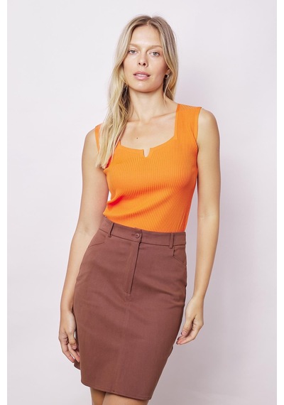 Jument Kadın Likralı Esnek Triko Kare Yaka Kaşkorse Body Bluz-oranj Oranj
