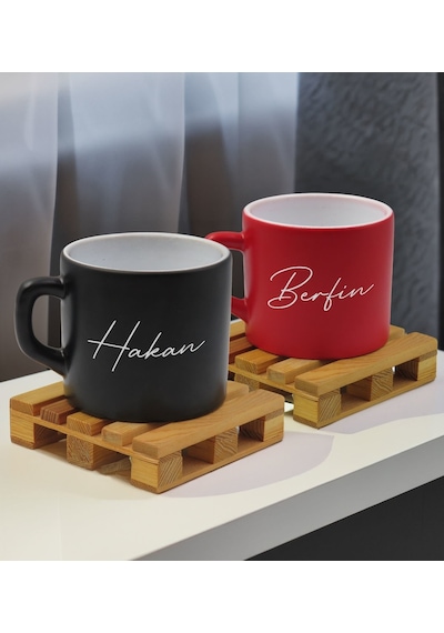 Bk Gift Kişiye Özel İsimli 2li Siyah Ve Kırmızı Renkli Middle Çay & Kahve Fincanı-1, Arkadaşa Hediye, Sevgiliye Hediye Kobitmeyencom32652 Bk Gift