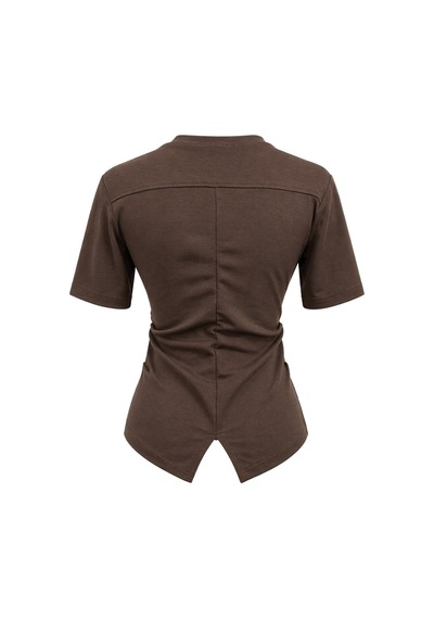Mixray 2095 Kadın Büzgü Detaylı Arkası Yırtmaçlı Basic T-shirt Kahve Kahverengi Mixray 2095 Kadın Büzgü Detaylı Arkası Yırtmaçlı Basic T-shirt Kahve Kahverengi