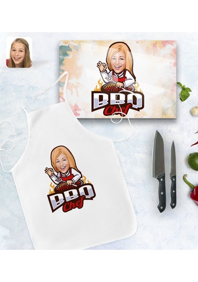 Kişiye Özel Kadın Barbekü Chef Karikatürlü Mutfak Önlüğü Ve Cam K