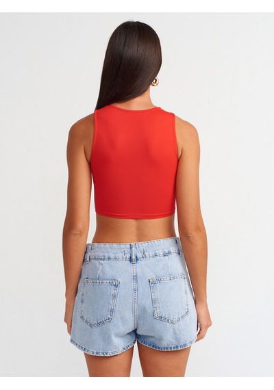 Dilvin Poliamid Crop Top Kırmızı