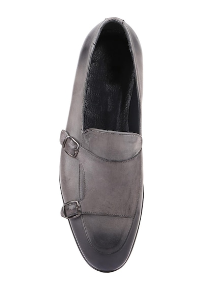 Shoetyle - Gri Deri Tokalı Erkek Klasik Ayakkabı 250-2300-789-gri
