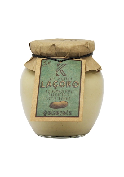 Laçoko Şekersiz Katkısız Glutensiz Vegan Doğal Az Kavrulmuş Çiğ Parçacıklı Extra Crunchy Fıstık Ezmesi 350 G