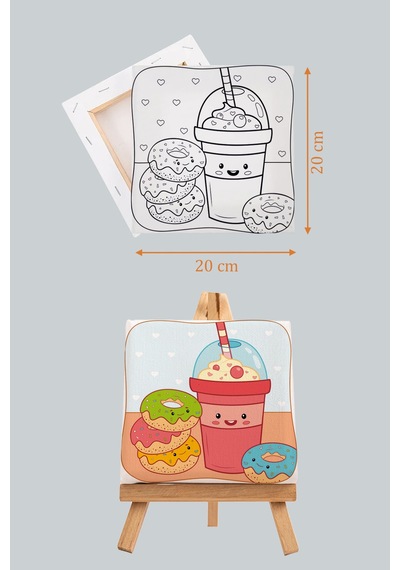 Sevimli Donut Ve Milkshake Çocuk Eğitici Tuval Boyama Hobi Seti
