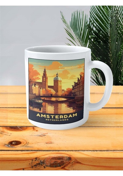 Amsterdam Baskılı Kupa Bardak Kişiye Özel Desen Çok Renkli