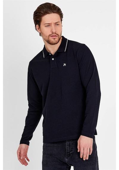 JAHR MARC Siyah Uzun Kollu Polo Yaka T-shirt Siyah