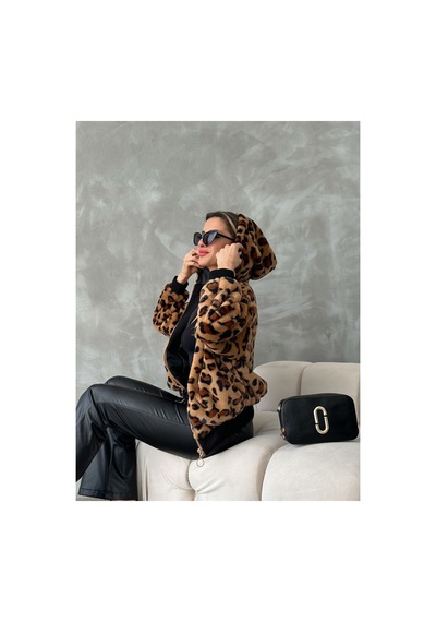 Verymoda Leopar Baskılı Peluş Mont F1650 Camel Leopar