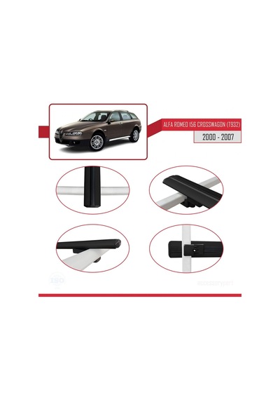 Alfa Romeo 156 Crosswagon T932 2000-2007 Arası İle Uyumlu Basic Model Ara Atkı Tavan Barı Siyah 3 Adet