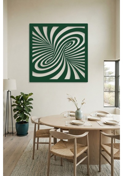 Optik İllüzyon Metal Duvar Tablosu - Metal Duvar Sanatı - Duvar Dekoru - 50 X 50 Cm Yeşil