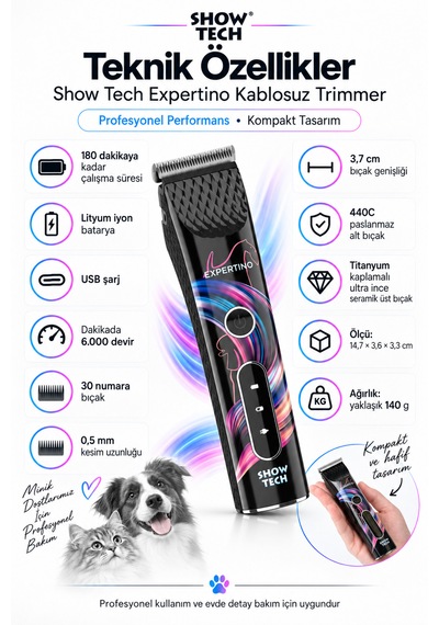 Showtech Expertino Şarjlı Kedi Köpek Pati Altı Ve Hijyen Tıraş Makinesi