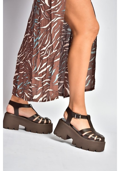 Fox Shoes Y272983109 Kahverengi Kalın Tabanlı Kadın Sandalet Ayakkabı