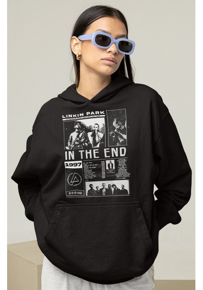 Sevbano Linkin Park In The End Rock Metal Baskılı Unisex Oversize Müzik G Siyah