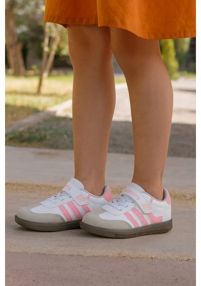 Günlük Unisex Çocuk Sneaker Bağcıklı Hafif Kaymaz Taban Ayakkabı Beyaz - Pembe
