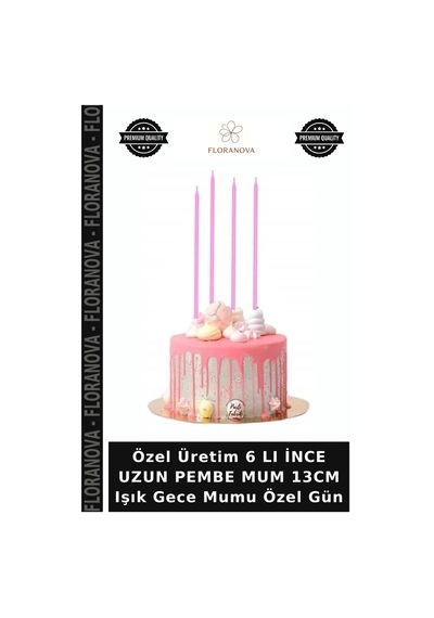 Özel Üretim 6 Lı İnce Uzun Pembe Mum 13cm Işık Gece Mumu Özel Gün Çok Renkli