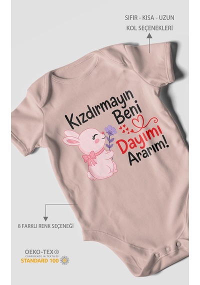 Morivokids Kızdırmayın Beni Dayımı Ararım Kısa Kollu Bebek Body %100 Pamuk Zbn165-kk Pastel Pembe