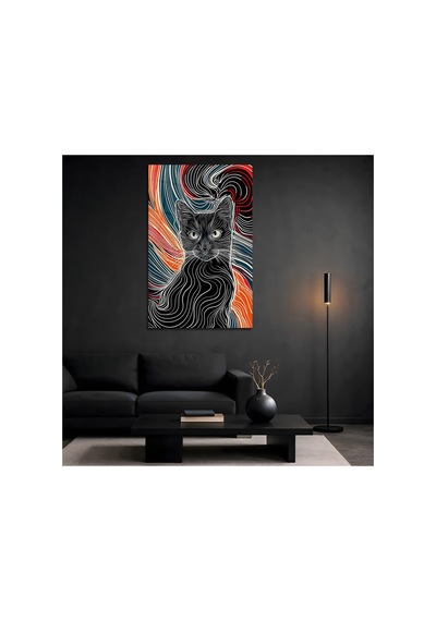Kara Kedi Iı Cam Tablo, Temperli Cam Hayvan Temalı Duvar Tablosu, Uv Baskılı Modern Salon Yatak Odası Duvar Dekoru, Dekoratif Hediyelik Tablo