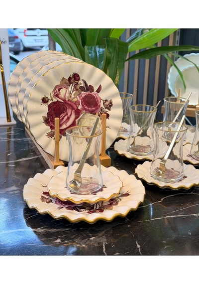 18 Parça Modern Fold Rose Pasta Çay Saati Seti-5558 Beyaz