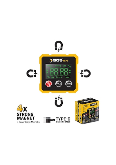 Sgs Mıknatıslı Çift Yönlü Lazer Açı Ölçer - 1.8" Ekran - Type-c Şarj