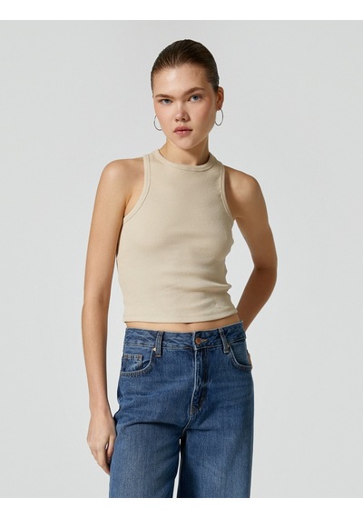 Koton Basic Halter Yaka Atlet Ribanalı Pamuklu Kahverengi 4sal30065ık 4SAL30065IK547