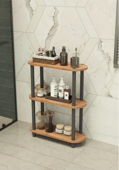 Soft 3 Katlı Banyo Düzenleyici Çok Raflı Banyo Organizeri Çok Amaçlı Banyo Düzenleyici - Meşe Kahverengi