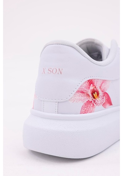 3d Dijital Baskı Kadın Beyaz- Sarı Çiçek Desenli Sneaker Beyaz-sarı