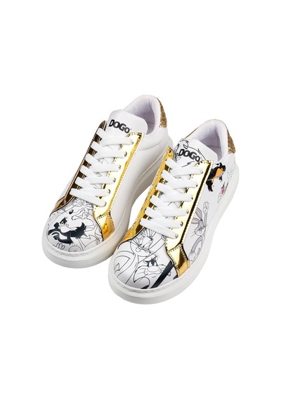 Kadın Vegan Deri Beyaz Sneakers - Warner Bros Bugs Bunny Looney Tunes Chasing Tunes Tasarım Çok Renkli Kadın Vegan Deri Beyaz Sneakers - Warner Bros Bugs Bunny Looney Tunes Chasing Tunes Tasarım Çok Renkli