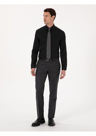 Cacharel Siyah Slim Fit %100 Pamuk Non Iron Kolay Ütülenebilir Klasik Gömlek