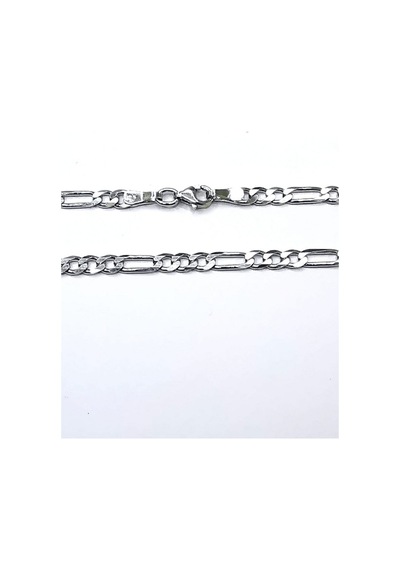 Omar Silver Unisex Figaro 3,6 Mm Rodyum Kaplama Gümüş Kolye Zinci-Rodyum Kaplama-55 Cm