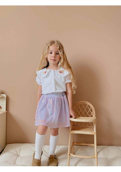 Miniko Kids Kız Çocuk Kısa Kol Gömlekli Pullu Etekli Bayramlık Takım Lila