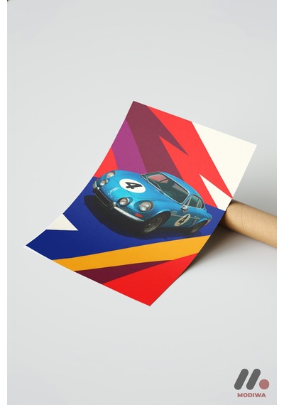 Mavi Ralli Arabası Pop Art, Çerçevesiz Yüksek Kalite Duvar Afişi - Oto Severlere Özel Hediye